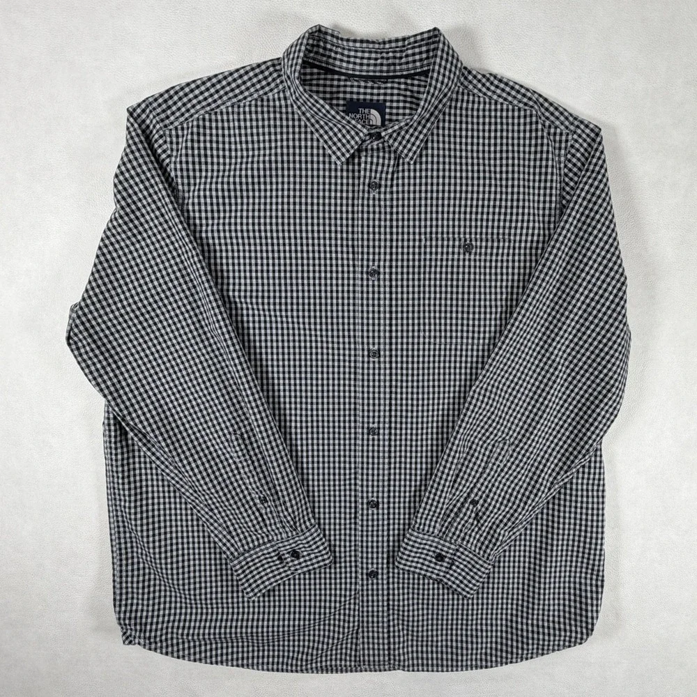 The North Face Mens XXL Gingham Check Long Sleeve Button Down Shirt Black White